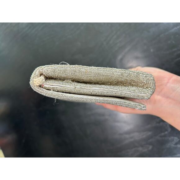 Carla Marchi Silver Metallic Beaded Clutch- Some inner staining- loose beads - Picture 7 of 9
